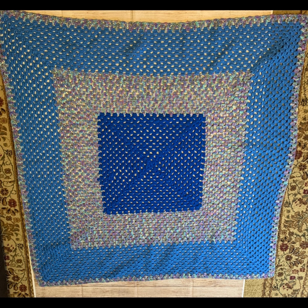 Crohet Baby Afghan 45x44 Mulitcolor Handmade